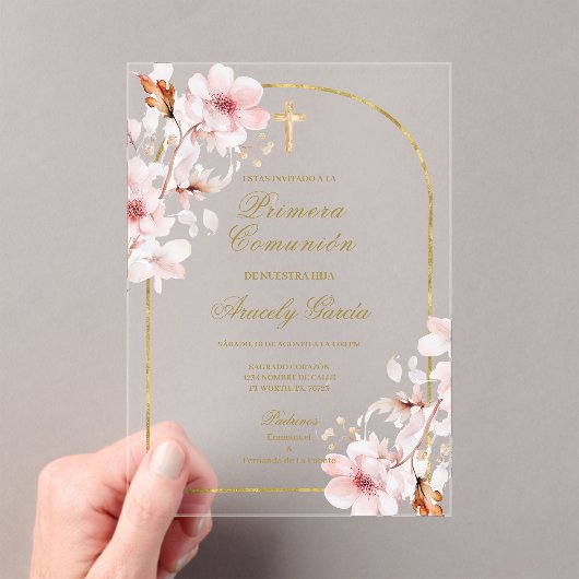 Kersenbloesem primera comunión acryl uitnodigingen (Insitu (Draagbaar))