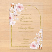 Kersenbloesem primera comunión acryl uitnodigingen (Voorkant)