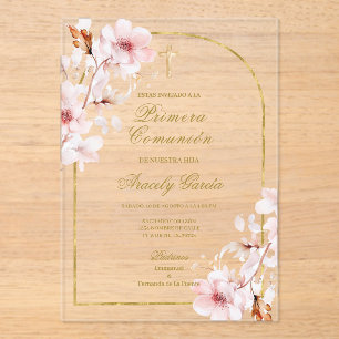 Kersenbloesem primera comunión acryl uitnodigingen
