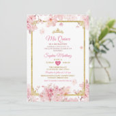 Kersenbloesem Quinceanera Verjaardagskroon Kaart (Staand voorkant)