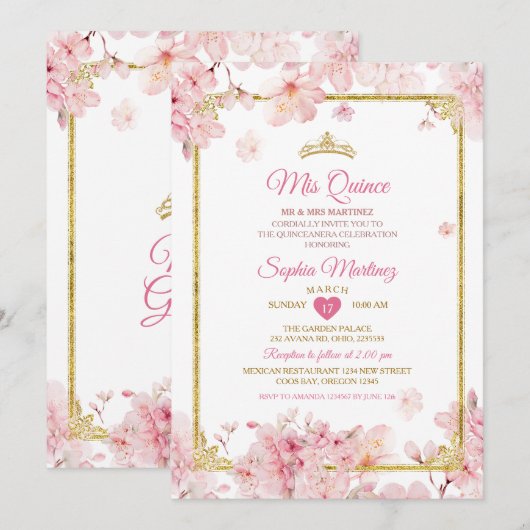 Kersenbloesem Quinceanera Verjaardagskroon Kaart (Voorkant / Achterkant)