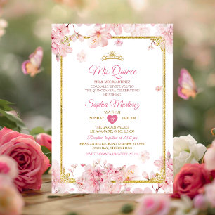 Kersenbloesem Quinceanera Verjaardagskroon Kaart