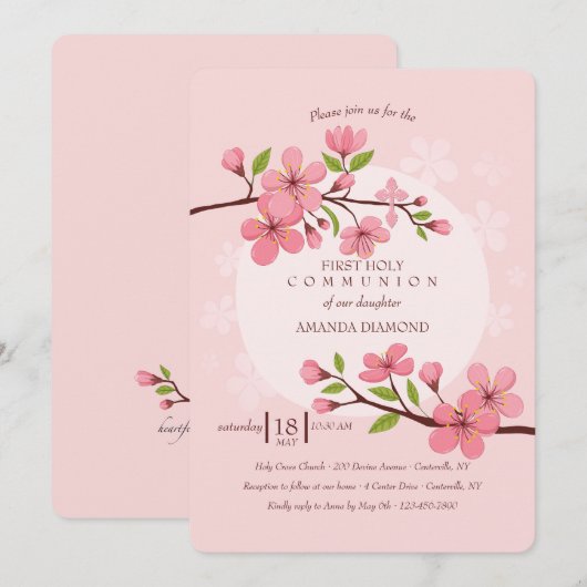 Kersenbloesem religieuze uitnodiging (Voorkant / Achterkant)