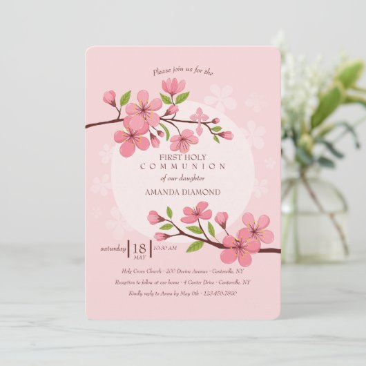 Kersenbloesem religieuze uitnodiging (Staand voorkant)