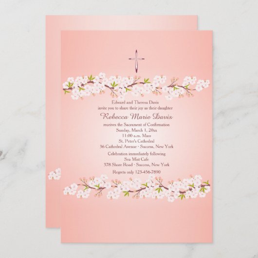 Kersenbloesem religieuze uitnodiging (Voorkant / Achterkant)