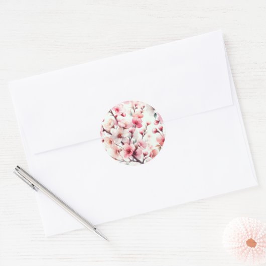 Kersenbloesem Ronde Sticker (Envelop)