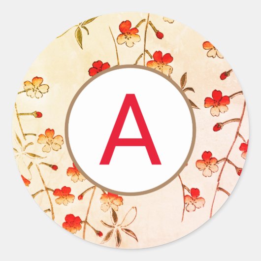 KERSENBLOESEM RONDE STICKER MET AANGEPASTE INITIaa (Voorkant)