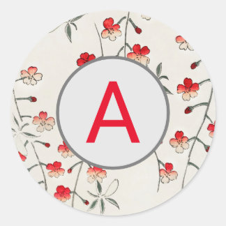 KERSENBLOESEM RONDE STICKER MET AANGEPASTE INITIËL