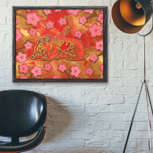 Kersenbloesem Rood Gouden Konijn Chinees Nieuwjaar Poster
