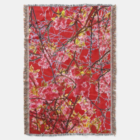 Kersenbloesem Rood Roze Bloemendesign Deken (Voorkant Verticaal)