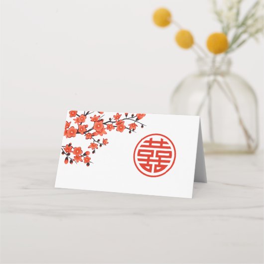Kersenbloesem Rood Wit | Chinese bruiloft Plaatskaartje (Achterkant)
