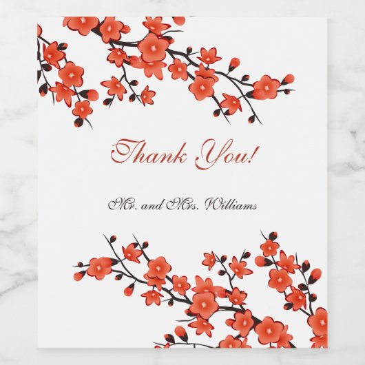 Kersenbloesem Rood Witte Bruiloft Wijn Etiket (Enkel label)