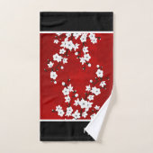 Kersenbloesem Rood Zwart Wit Monogram Bad Handdoek (Handdoek)