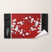 Kersenbloesem Rood Zwart Wit Monogram Bad Handdoek (Handdoek)