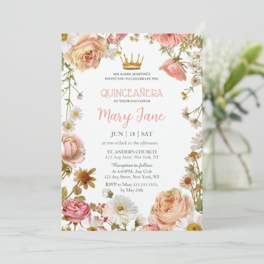 Kersenbloesem Roos Vlinders Quinceañera Kaart (Staand voorkant)