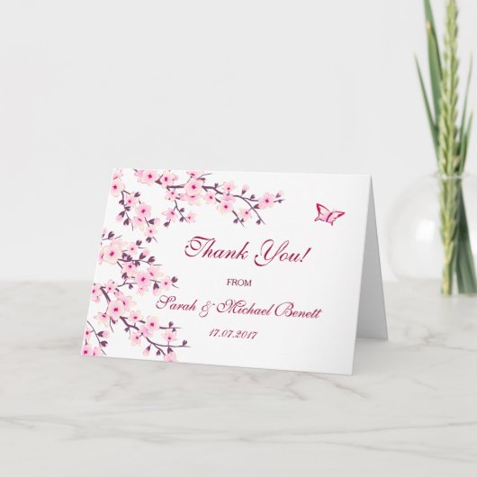 Kersenbloesem Roze Bloemen Bruiloft Bedankt (Voorkant)