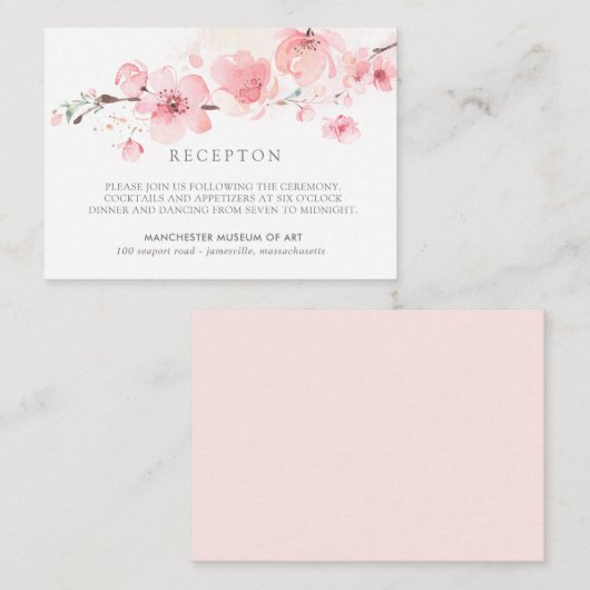 Kersenbloesem roze bloemenbruiloft receptie informatiekaartje (Voorkant / Achterkant)