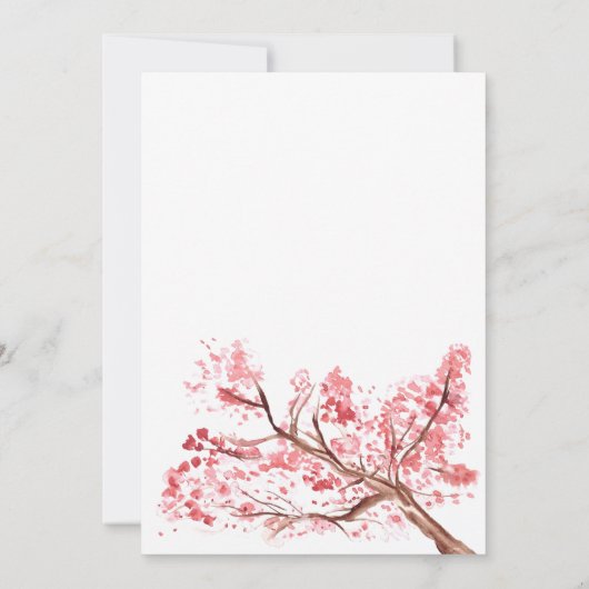 Kersenbloesem roze bloemenrustieke bruiloft kaart (Achterkant)