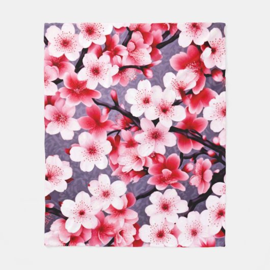 Kersenbloesem roze bloemmotief fleece deken (Voorkant)