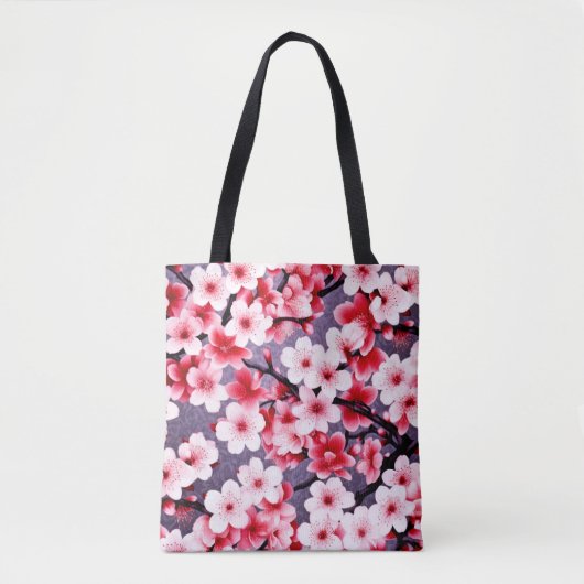 Kersenbloesem roze bloemmotief tote bag (Voorkant)