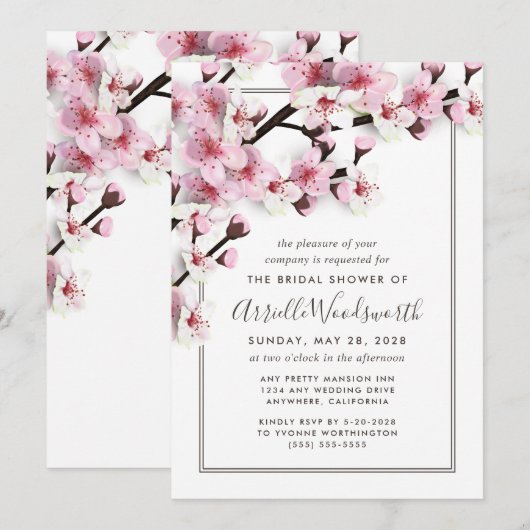 Kersenbloesem roze bruids douche uitnodigingen (Voorkant / Achterkant)