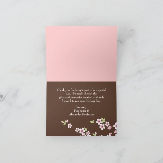 Kersenbloesem Roze & Bruine Dankkaartjes Bedankkaart (Binnen)