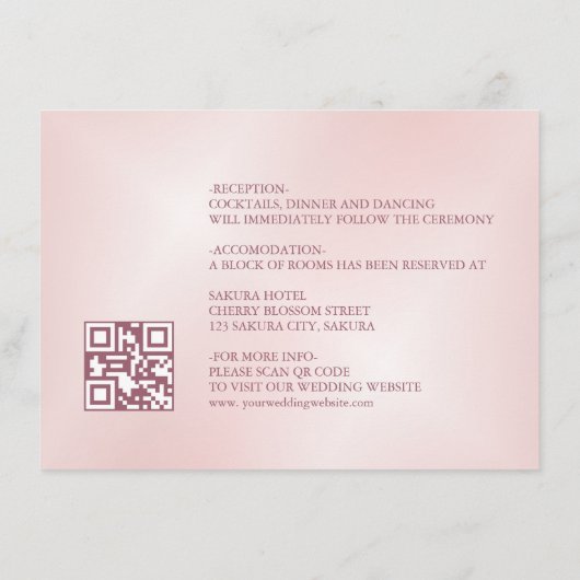 Kersenbloesem roze Chinese bruiloft Informatiekaartje (Achterkant)