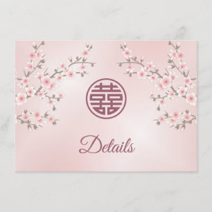 Kersenbloesem roze Chinese bruiloft Informatiekaartje