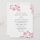 Kersenbloesem Roze Elegant Chic QR Code Bruiloft Kaart (Voorkant)