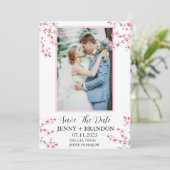 Kersenbloesem roze elegante moderne bloemfoto save the date (Staand voorkant)