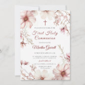 Kersenbloesem roze en wit Eerste Heilige Communie Kaart (Voorkant)