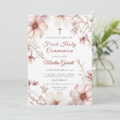 Kersenbloesem roze en wit Eerste Heilige Communie Kaart (Staand voorkant)