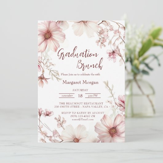 Kersenbloesem roze en witte bruidsbrunch kaart (Staand voorkant)