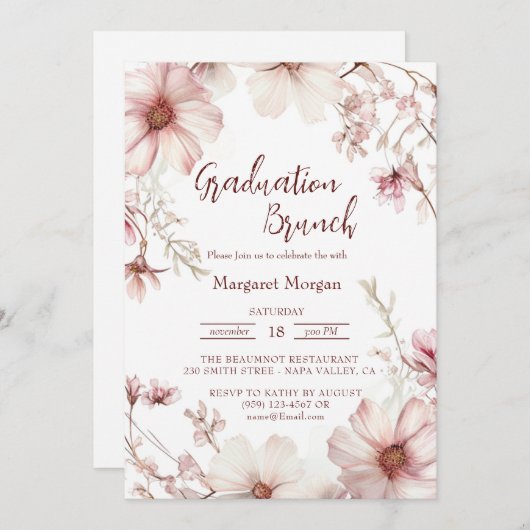 Kersenbloesem roze en witte bruidsbrunch kaart (Voorkant / Achterkant)