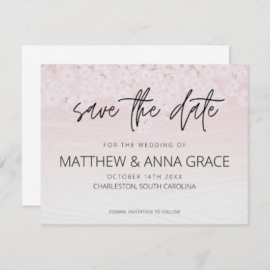 Kersenbloesem Roze en Witte Houten Save The Date (Voorkant / Achterkant)