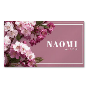 Kersenbloesem Roze Fuchsia Gouden Frame Bloemstuk Magnetisch Visitekaartje