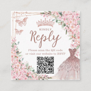 Kersenbloesem Roze Goud Quinceañera QR Code Informatiekaartje