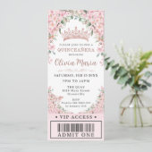 Kersenbloesem Roze Goud Quinceañera VIP Ticket Kaart (Staand voorkant)