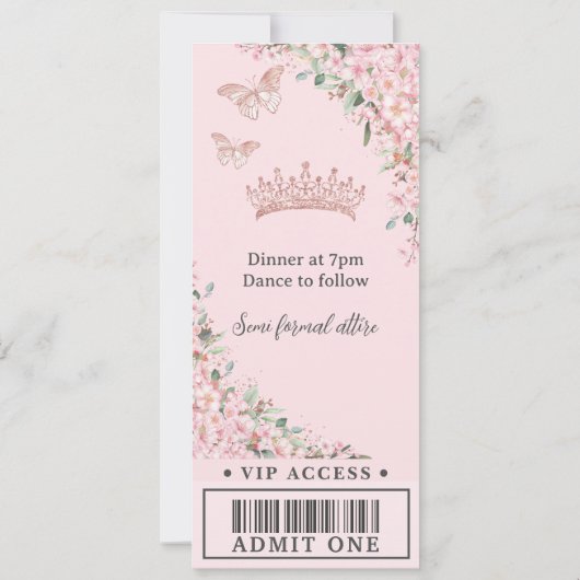 Kersenbloesem Roze Goud Quinceañera VIP Ticket Kaart (Achterkant)