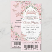 Kersenbloesem Roze Goud Quinceañera VIP Ticket Kaart (Voorkant / Achterkant)