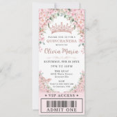 Kersenbloesem Roze Goud Quinceañera VIP Ticket Kaart (Voorkant)