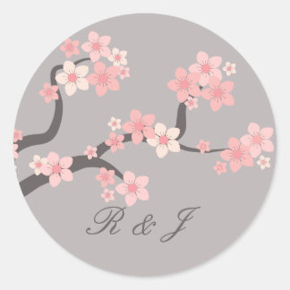 Kersenbloesem roze/grijze cirkel sticker