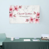 Kersenbloesem Roze Grijze Marmer Spandoek (Beurs)