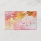 Kersenbloesem Roze Waterverf en Goud Visitekaartje (Voorkant)