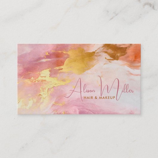 Kersenbloesem Roze Waterverf en Goud Visitekaartje (Voorkant)