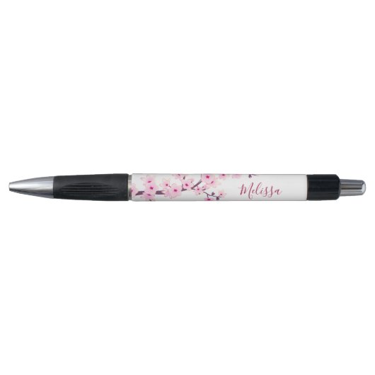 Kersenbloesem Roze Wit Monogram Pen (Voorkant)