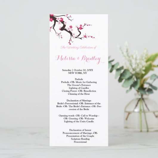 Kersenbloesem Roze Witte  bloemencermonieprogramma Programmakaart (Staand voorkant)