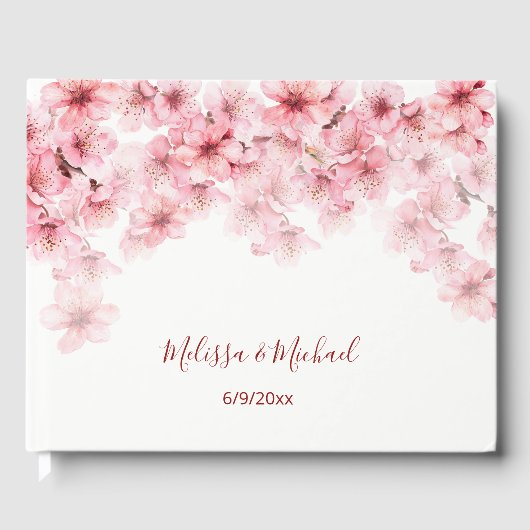 Kersenbloesem Roze Witte Bruiloft Gastenboek (Voorkant)