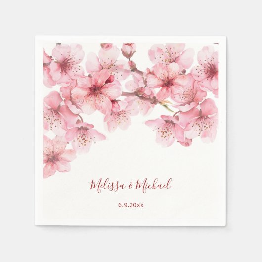 Kersenbloesem Roze Witte Bruiloft Servet (Voorkant)
