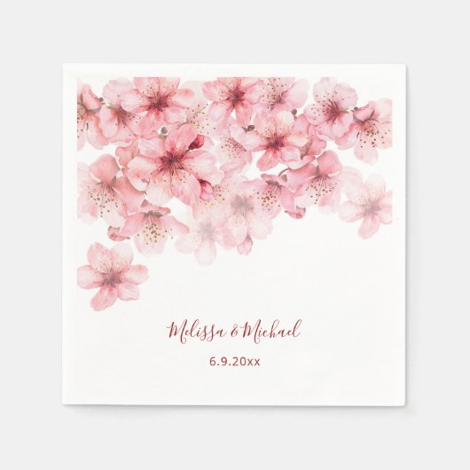 Kersenbloesem Roze Witte Bruiloft Servet (Voorkant)